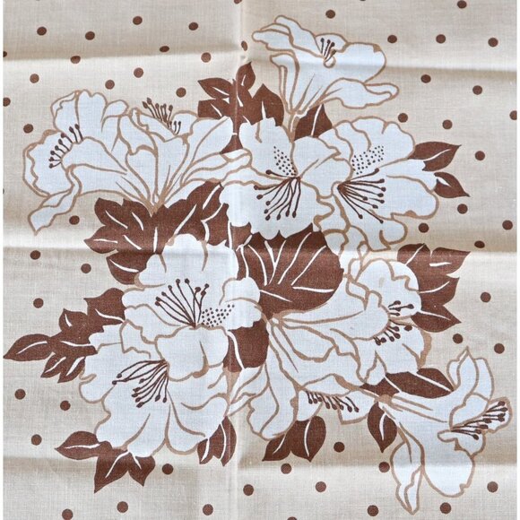 6 Vintage Cotton Floral Napkins Tan White Brown Flowers - Picture 2 of 4
